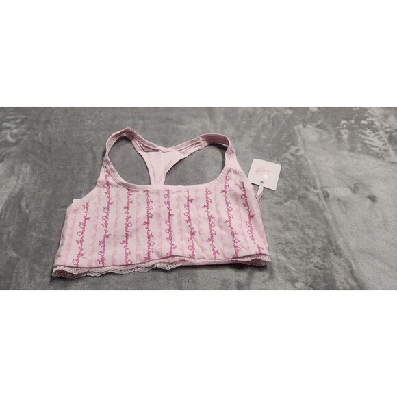 NWT PINK X LoveShackFancy XL Logo Mania Pink Cotton Racerback Bralette - Picture 1 of 8